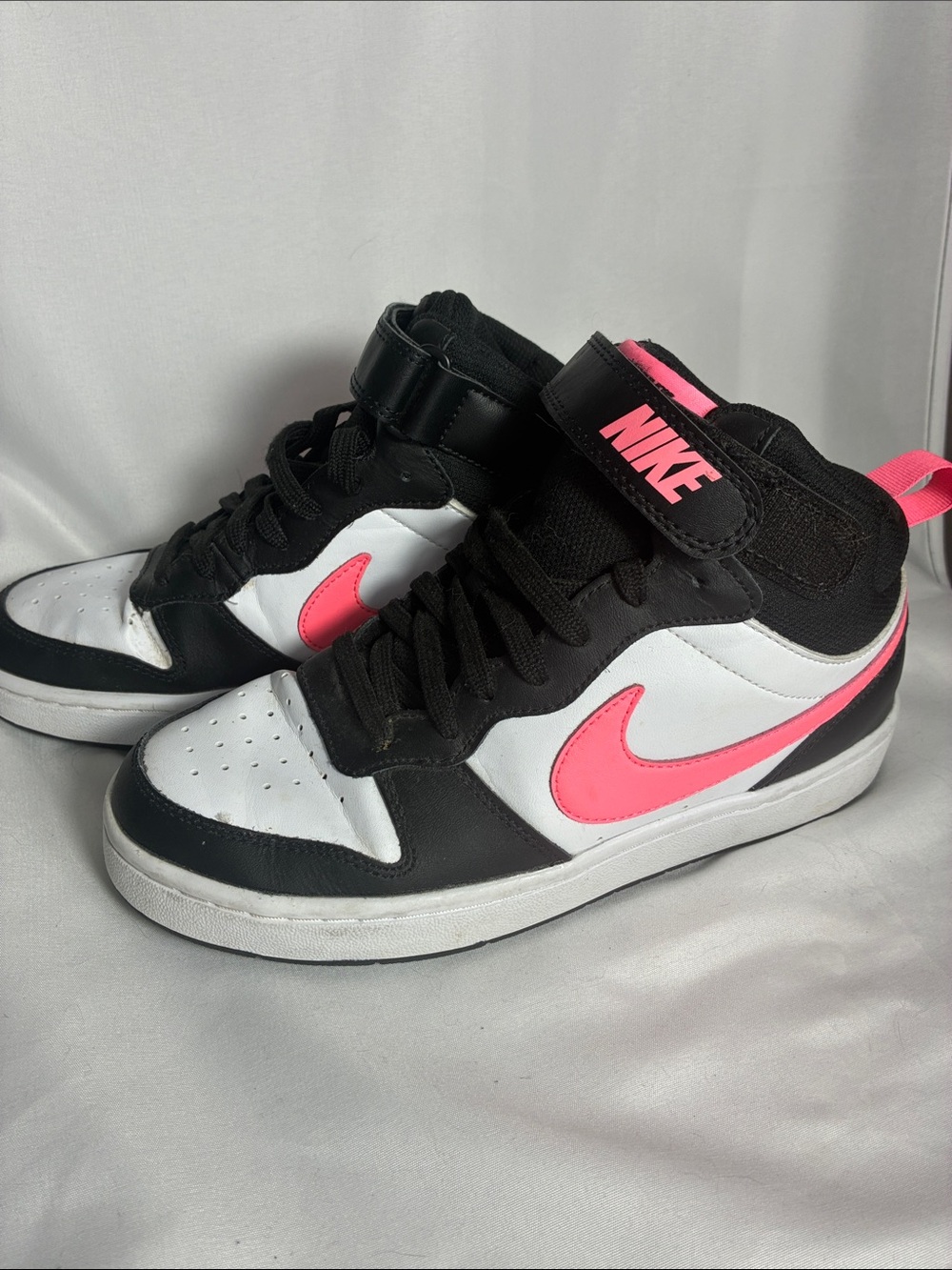 Nike Court Borough Mid 2 High-Top Sneakers Black, White & Pink- Big Kids size 6Y